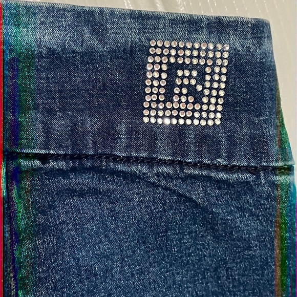 NWT Rock Revolution denim Legging jeans Sz 29 rhinestone studded logo in back - Picture 4 of 12